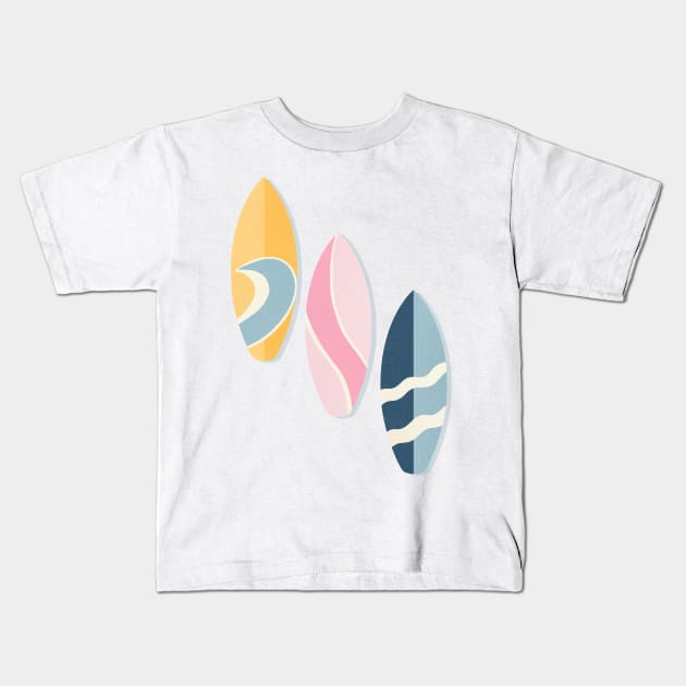 Yellow, pink and blue surfboards Kids T-Shirt by Home Cyn Home 